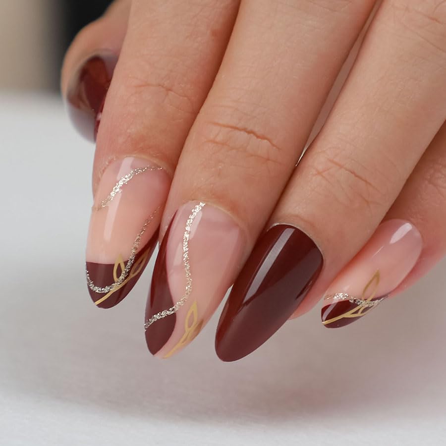 24pcs French Gold Glitter Press-On Nails Set with Glue for Women - Image 8