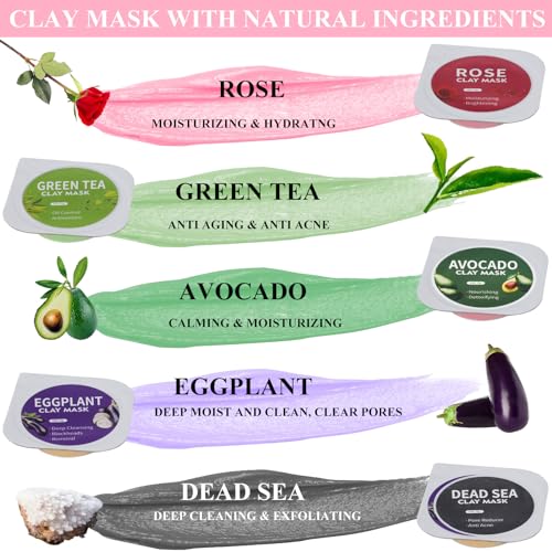 20 Pods Clay Facial Mask Set - Green Tea,Turmeric, Dead Sea Mud,Rose, 24K Gold,Eggplant,Avocado,Mud Mask Deep Pore Cleansing Acne Blackhead Removal,Men & Women Face Mask Skin Care. - Image 3