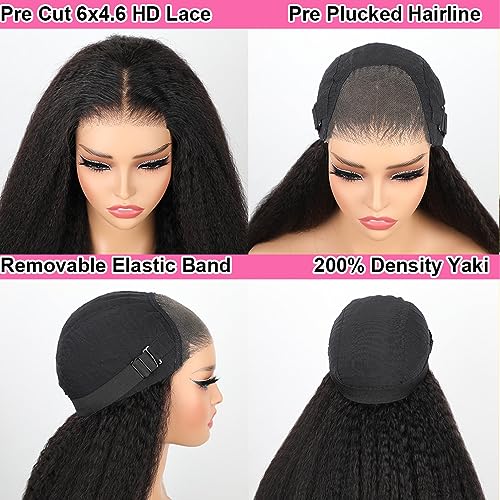 Domiso 26 Inch Kinky Straight Wear and Go Glueless Wigs Human Hair Pre Plucked Pre Cut 6x4.6 HD Lace Yaki Straight Lace Front Wigs Human Hair Brazilian Beginners Wig Natural Hairline Breathable Cap - Image 4