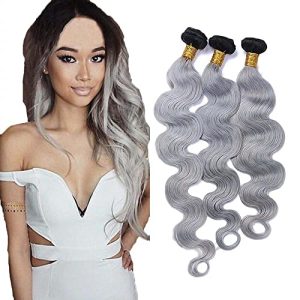 1B Grey Bundles Human Hair Ombre Bundles Grey Body Wave Human Hair Bundles 24 26 28 inch Two Tone Human Hair Bundles Brazilian Hair Weave Real Human Hair Grey Bundles