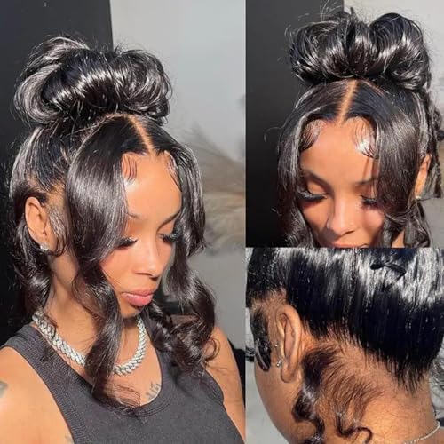 Body Wave 360 Lace Front Wigs Human Hair 12A 360 Full Lace Front Wigs 220% Density Pre Plucked with Baby Hair Brazilian Virgin Human Hair Wig Bleached Knots for Women 20inch