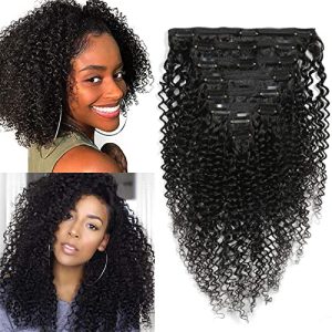 Kinky Curly Clip in Hair Extensions Human Hair 8Pcs 120g 18Clips In Human Hair for Black Women 3C 4A Curly Full Head #1B Natural Black 18 Inch