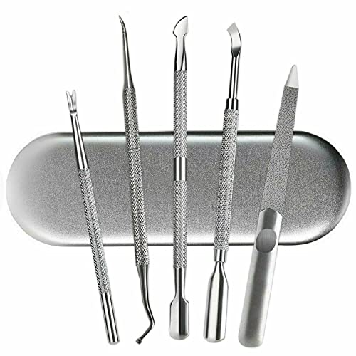 Professional Stainless Steel Cuticle Pusher Set Tools and Manicure Pedicure Salon Kit Medical Grade Dual Sided Cuticle Nippers Cleaners Gel Nail Polish Removers Peeler Scraper Nail Art Care (6 Pieces) - Image 2