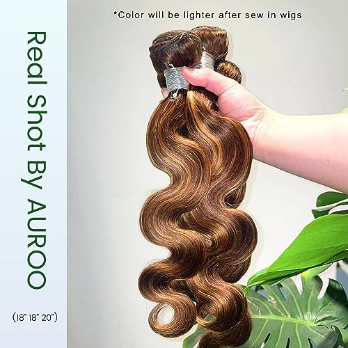 Honey Blonde Highlight Human Hair Bundles Brazilian Body Wave 3 Bundles 16 18 20 inch, 100% Virgin Human Hair Bundles Ombre Wavy 4/27 For Women Colored Human Hair Sew In Weave 10A Remy Bundles - Image 4