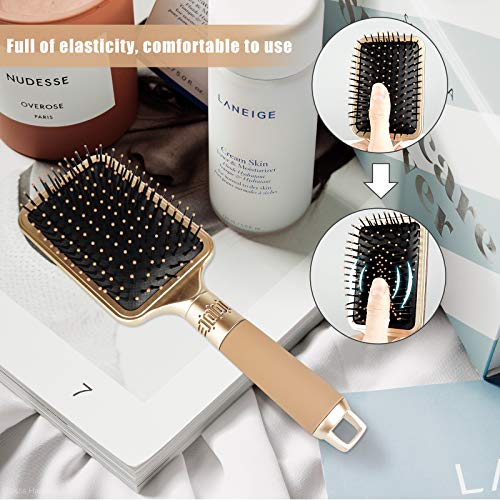 Hair Brush Detangles Instantly Removing Tangles, Knots, Fly Aways Exceptional Wig Brush For Hair Wraps & Weave Management Handmade Luxury Bling Crystal Paddle Brush Cute Rhinestone (White) - Image 5