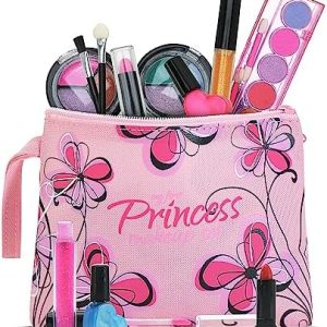 Playkidz Real Washable Play Make Up Set for Princess - Kids Makeup Kit for Girls Non Toxic - Full Makeup Dress Up Set with Bag. (11 PC)