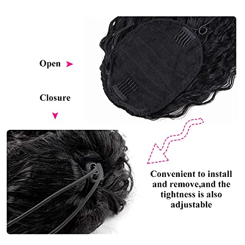30inch Long Corn Curly Wave Drawstring Ponytail Synthetic High Puff Hair Pieces With Comb Black Wavy Clip in Extensions (1B) - Image 9