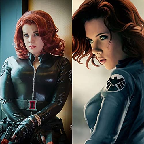 Auburn Bob Wavy Lace Front Wigs Black Widow Short Copper Red Synthetic Wigs Heat Resistant Hair Natural Hairline with Glueless Wig for Cosplay (Copper Red) - Image 4