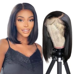 Bob Wig Human hair，Middle Part Lace Front Wigs Human Hair Pre Plucked with Baby Hair HD Lace Frontal Wig Straight Glueless Wigs Short Bob Wigs for Women 180% Density