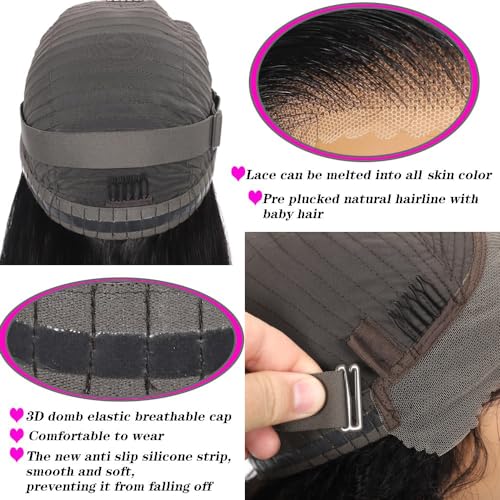 Pre Cut 13x4 HD Lace Glueless Wigs Human Hair Wear and Go Wigs Straight Lace Front Wigs Brazilian Human Hair Wigs No Glue Lace Frontal Wig Human Hair with Baby Hair 180% Density Natural Color 24 Inch - Image 5