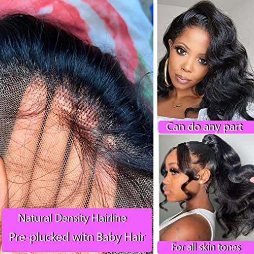 Lace Front Wigs Human Hair Pre Plucked Body Wave Glueless Human Hair Wig 13x4 HD Lace Frontal Wigs Human Hair for Women 180% Density Natural Black 12 Inch - Image 4