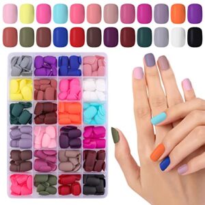 576 Piece Matte Short Press on Nails Set, 24 Assorted Colors for Women Girls
