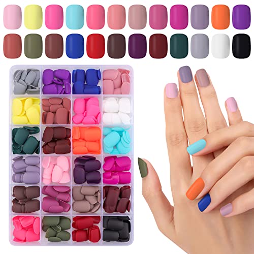 576 Piece Matte Short Press on Nails Set, 24 Assorted Colors for Women Girls