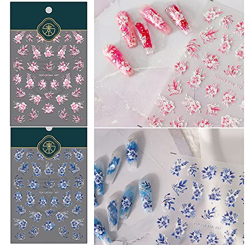 5D Flower Nail Sticker for Women Girls Summer DIY Acrylic Nails Art Design Manicure Decorations 2Sheets (Flower3)