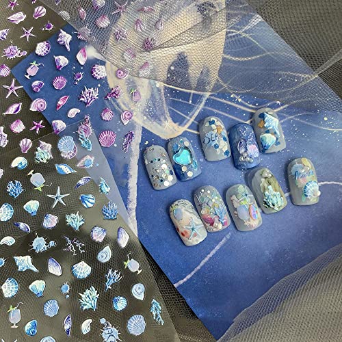 5D Relief Nail Art Stickers for Summer Manicure with Marine Life Designs