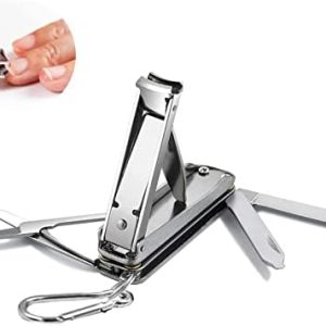 5in1 Multi Nail Clippers, Mini Foldable Portable Nail Cutter with Key Chain, Nose Hair Scissors, Nail Files, Purpose Pocket Knife, Screwdriver Suitable for Travel, Fishing, Hiking, Camping