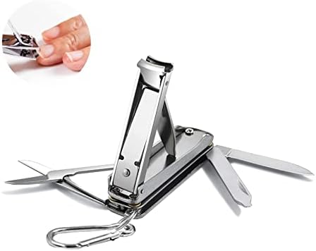 5in1 Multi Nail Clippers, Mini Foldable Portable Nail Cutter with Key Chain, Nose Hair Scissors, Nail Files, Purpose Pocket Knife, Screwdriver Suitable for Travel, Fishing, Hiking, Camping