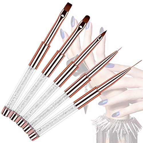 5Pcs Rose Gold Nail Art Brush Set with Rhinestone Handle for DIY Manicure and Salon - Image 3