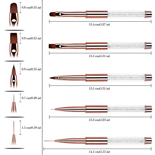 5Pcs Rose Gold Nail Art Brush Set with Rhinestone Handle for DIY Manicure and Salon - Image 6