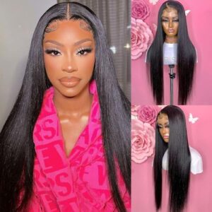 5x5 HD Lace Closure Wigs Human Hair Straight 180 Density Human Hair Wigs 5x5 Lace Front Wigs Human Hair Pre Plucked 5x5 HD Closure Wigs Human Hair Replacement Wigs For Women Glueless 24 Inch