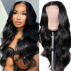 5x5 HD Lace Closure Wigs Human Hair Wear and Go Glueless Wigs Human Hair Pre Plucked Pre Cut Lace No Glue 5X5 Body Wave Closure Wigs for Black Women 180% Density Ready to Wear Wig (20 Inch)