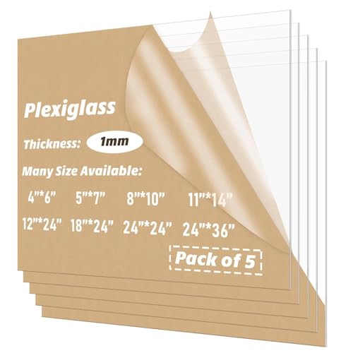 5x7 Inch Clear Acrylic Plexiglass Photo Frames, 0.04 Inch Thick, Pack of 5