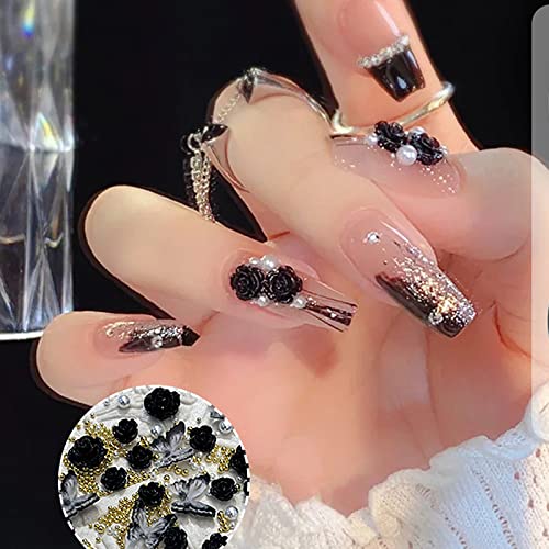 6 Boxes 3D Rose Flower Butterfly Nail Charms Acrylic Pink Black Blue 3D Butterfly Rose Flower Nail Art Charms Mix Pearl Gold Metal Round Beads for Nail Art Designs Accessories DIY Craft - Image 6