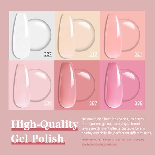 6 Color Nude Pink White Gel Nail Polish Kit with UV Lamp for Home Manicure - Image 2