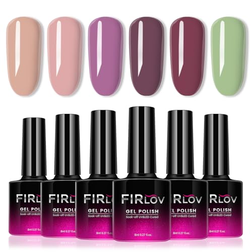 6 Colors Solid Gel Nail Polish Set.Spring Gel Polish Set with UV Lamp.Light peach Pink Lavender Dark red Light green.Ideal Gift for Women Girls.Nail Art DIY Salon at Home.