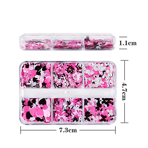 6 Grids Heart Nail Glitter Sequins Holographic 3D Heart Nail Art Stickers Glitter Design Mixed Pink Heart Rabbit Nail Sparkle Glitter for Women Girls Heart Glitter Nail Decoration DIY Manicure - Image 6