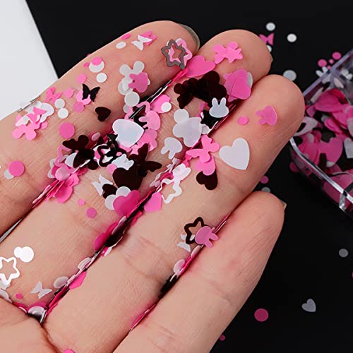 6 Grids Heart Nail Glitter Sequins Holographic 3D Heart Nail Art Stickers Glitter Design Mixed Pink Heart Rabbit Nail Sparkle Glitter for Women Girls Heart Glitter Nail Decoration DIY Manicure - Image 5