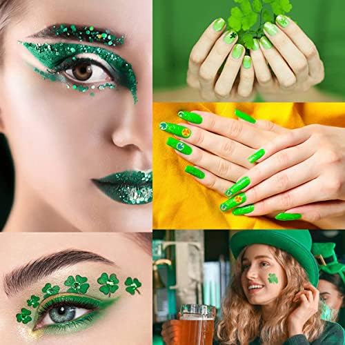 6 Grids Shamrock Nail Glitter Sequins St Patricks Day Nail Glitter Flakes Holographic Heart Green Clover Nail Decals Irish St. Patrick's Day Nail Art Stickers Confetti Glitter for Nail Art Decoration - Image 2