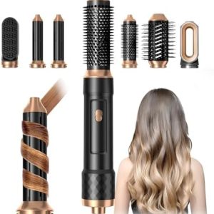 6 in 1 Blow Dryer Brush, Detachable Hair Dryer Brush, Negative Ionic Hot Air Brush, Hair Styling Tool Set, Round Hot Air Straightener Brush Volumizer,Air Curler Wand,Thermal Brush,Brush Blow Dryer Set