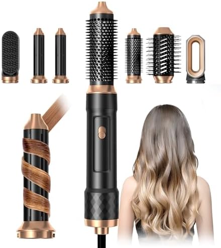 6 in 1 Blow Dryer Brush, Detachable Hair Dryer Brush, Negative Ionic Hot Air Brush, Hair Styling Tool Set, Round Hot Air Straightener Brush Volumizer,Air Curler Wand,Thermal Brush,Brush Blow Dryer Set