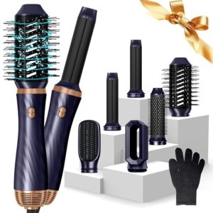 6 in 1 Hair Dryer Brush Detachable, Blow Dryer Brush, Air Hair rotating Curling Iron Wrap Styler, Negative Ion Hair Straightener Volumizer Brush, Rotating Hair Dryer Brush, Hair Styling Tool Set(Blue)