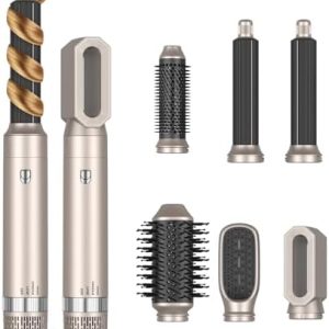 6 in 1 Hair Dryer Brush Set with 1000W Power, Auto Curling Iron, Volumizer, Gold
