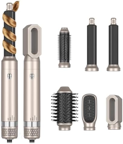 6 in 1 Hair Dryer Brush Set with 1000W Power, Auto Curling Iron, Volumizer, Gold