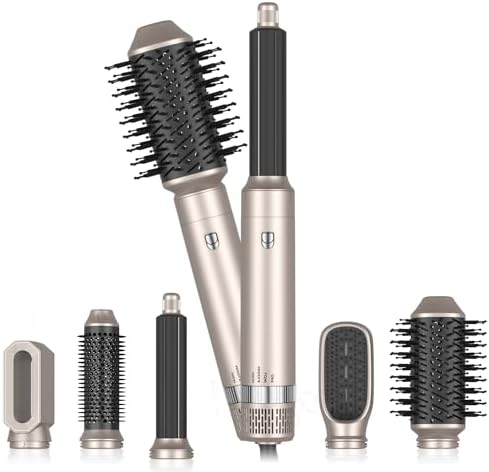 6-in-1 Hot Air Brush with Ionic Technology, 1000W Power, 60000RPM Motor, Lightweight