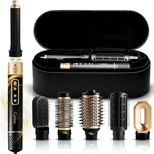 6-in-1 Onyx Black Hair Dryer Brush Styling Tools Set with Leather Case and Smart Heat Control