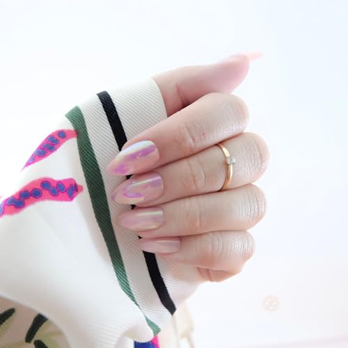 6-in-1 Premium Pink Pearl Almond False Press-on Nails Kit with Nail Glue Gel and 6W UV Lamp, 24 Count - Image 3