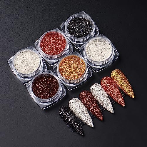 6 Jars Holographic Nail Art Glitter Sequins Kits, Metallic Shining Pigment Acrylic Powder 3D Nail Art Jewelry Glitter Dust Sequins Dipping Powder for Nails Art Decoration Gel Polish Manicure, 6 Colors - Image 4