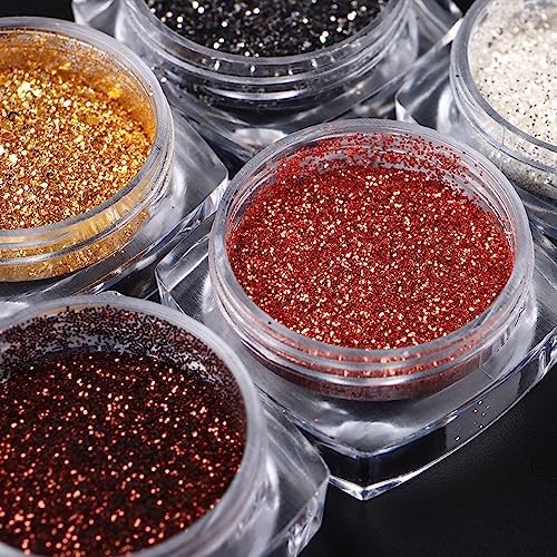 6 Jars Holographic Nail Art Glitter Sequins Kits, Metallic Shining Pigment Acrylic Powder 3D Nail Art Jewelry Glitter Dust Sequins Dipping Powder for Nails Art Decoration Gel Polish Manicure, 6 Colors - Image 2