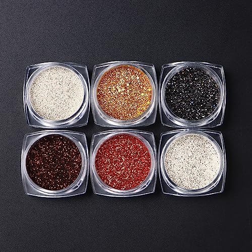 6 Jars Holographic Nail Art Glitter Sequins Kits, Metallic Shining Pigment Acrylic Powder 3D Nail Art Jewelry Glitter Dust Sequins Dipping Powder for Nails Art Decoration Gel Polish Manicure, 6 Colors