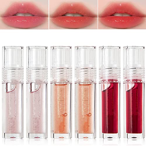 6 Pcs Lip Gloss Moisturizing Lip Oil Set,Plumping Lip Glow Oil Shimmer Lipgloss Tinted Lip Balm Clear Liquid Lipstick Set Long Lasting Hydrating Lip Tint