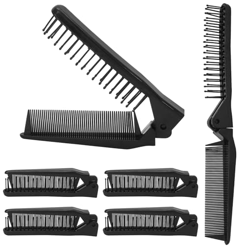 6 PCS Travel Foldable Brush Comb Portable Folding Comb, Anti-Static Hair Comb Mini Pocket Comb, Double Headed Hair Brush Hairdressing Tools Plastic Folding Comb for Men Women (Black)