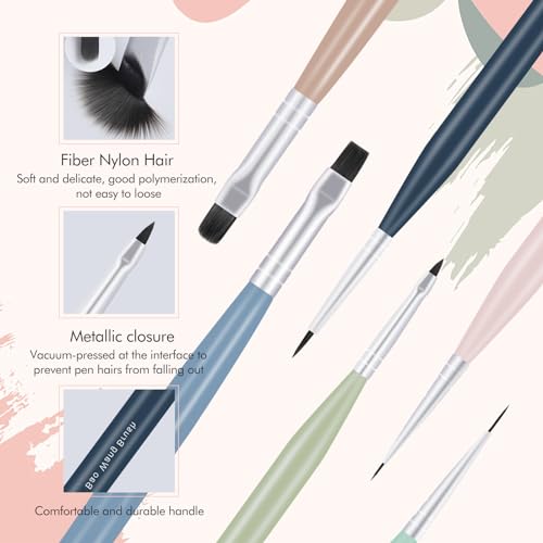 6-Piece Professional Nail Art Brushes Set with Gel Polish Design Pens and Builder Brushes for DIY Nail Art - Image 5