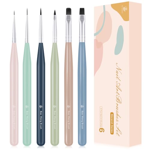 6-Piece Professional Nail Art Brushes Set with Gel Polish Design Pens and Builder Brushes for DIY Nail Art