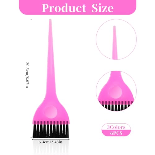 6 Pieces Hair Dye Brushes Hair Coloring Dyeing Brush Kit Hair Comb Tool Color Tint Applicator for Students Women Salon Use Home DIY Dyeing, 3 Colors - Image 2