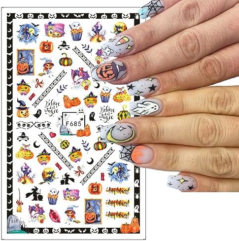 6 Sheets Black White Halloween Nail Art Horror Ghost Nail Decals 3D Self-Adhesive Scary Evil Clown Pumpkin Spider Skull Witch Flower Moon Nail Supplies Nail Art Design Decoration Accessories - Image 3