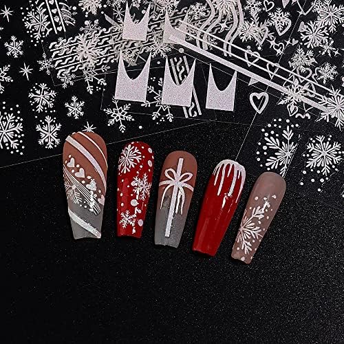 6 Sheets Christmas Nail Stickers Silver Glitter Snowflakes Nail Decals 3D Self-Adhesive Xmas Reindeer Nail Supplies Bell Snow French Nail Design Manicure Accessories for Women Girls Nail Decoration - Image 7